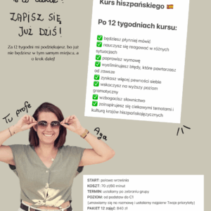 Kursy grupowe języka hiszpańskiego 2025/2026 12 zajęć 70/1h RATY